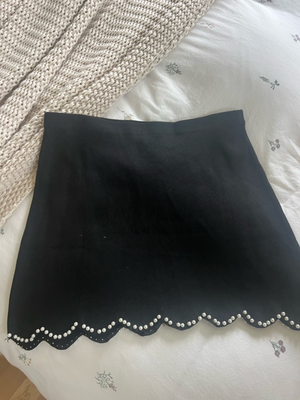 H&M Black Mini Skirt with Scalloped Pearl Trim